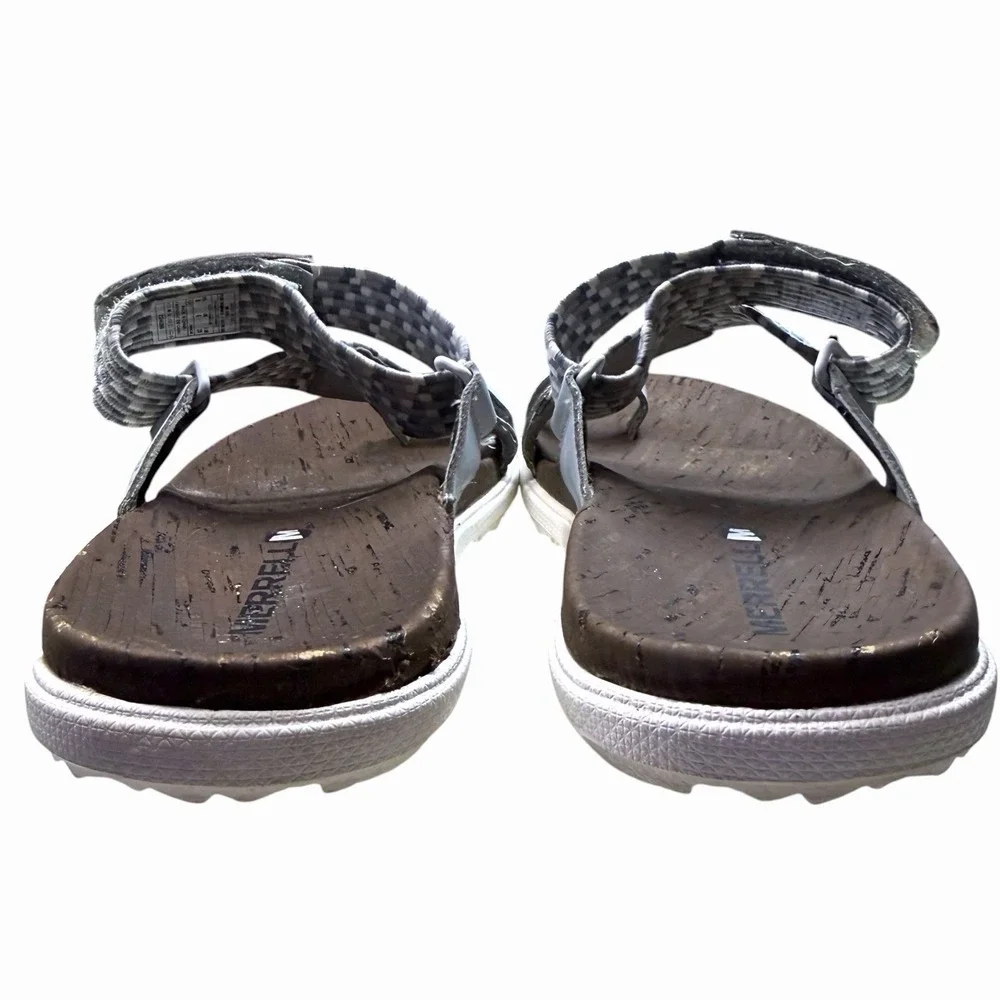 Merrell High Rise Sandals Womens 8 Gray White Cork Footbed Sport Thong Sandal